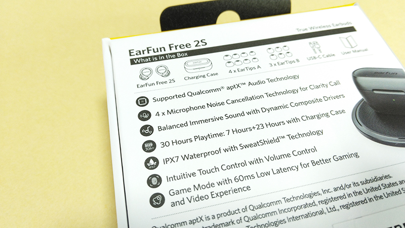 EarFun Free2Sのパッケージ2